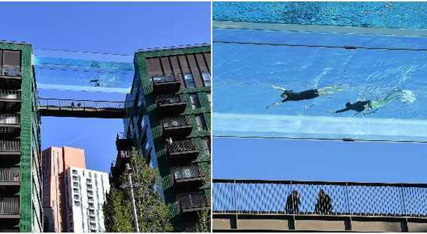 Londra, una piscina collega due palazzi e permette di nuotare sospesi: è la prima al mondo
