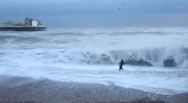 Gran Bretagna, donna coraggiosa salva un cane dal mare in tempesta