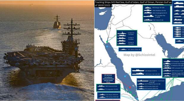 La mappa delle navi da guerra nel Mar Rosso, dalla Eisenhower alla fregata Fasan italiana (in arrivo): via alla coalizione anti Houthi