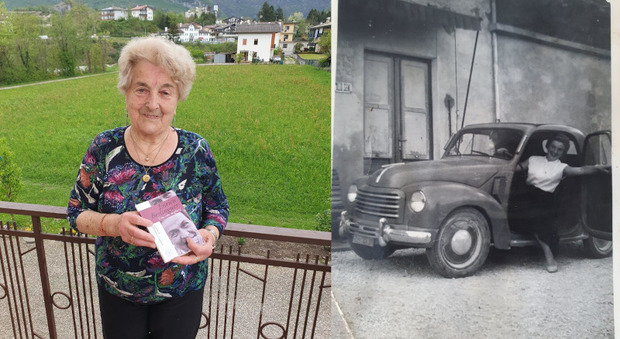 Carla Sogne oggi e a bordo della Topolino acquistata nel 1958