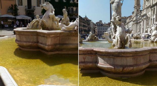 Roma, la fontana di piazza Navona verde come uno stagno: la foto-denuncia