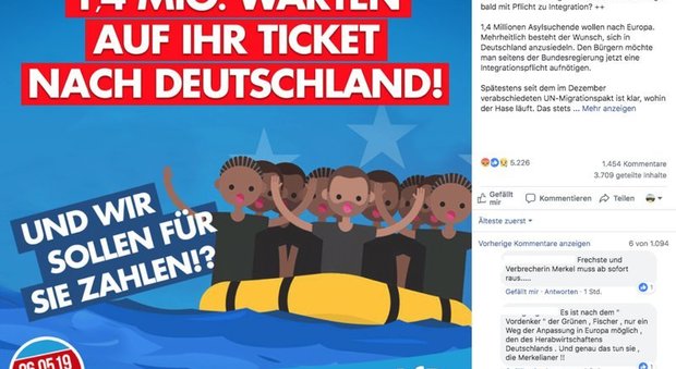 Il post su Facebook di Afd, Alternative für Deutschland