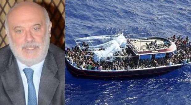 Il prefetto Domenico Cuttaia e un barcone di profughi