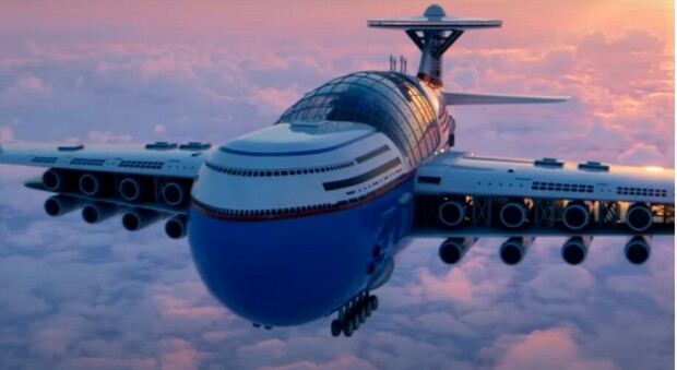 Sky Cruise, l'aereo hotel a fusione nucleare che non atterra mai: ecco il Titanic del cielo