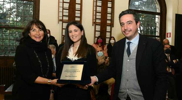 La vedova Catricalà Silvia Agosti, Anna Chiara Fenucciu e il presidente di Link Campus University Pietro Polidori