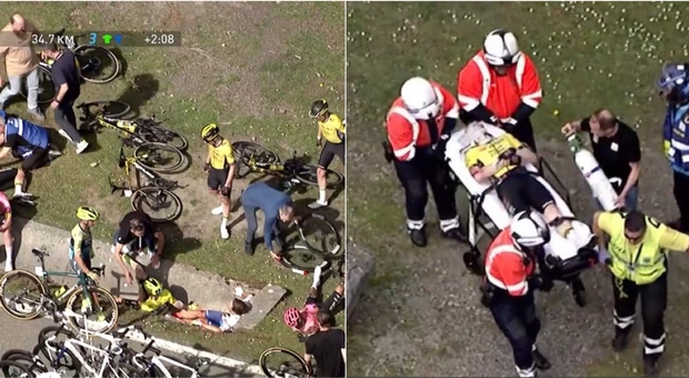 Giro Paesi Baschi, terribile caduta di Vingegaard Danese in ambulanza, a terra Evenepoel e Roglic