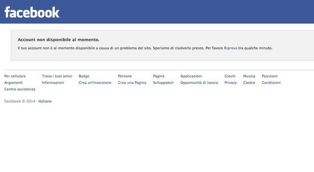Facebook: "Account non disponibile al momento". L'aggiornamento paralizza il social network