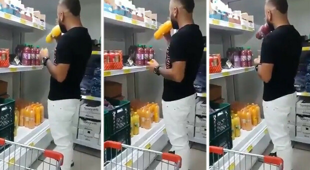 In piena pandemia, Un uomo è stato filmato mentre apriva confezioni di succo in un supermercato, li assaggiava per poi riporli