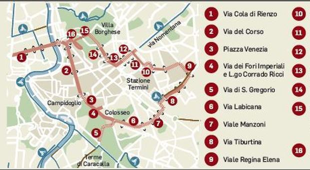 Roma, stop auto da Prati a Termini: “Via libera” per bici e runner La mappa