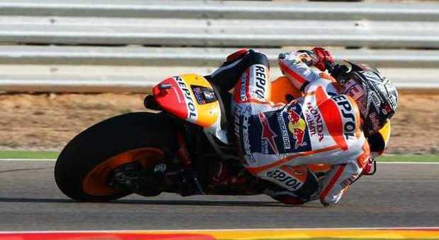 Marc Marquez con la sua Honda ad Aragon