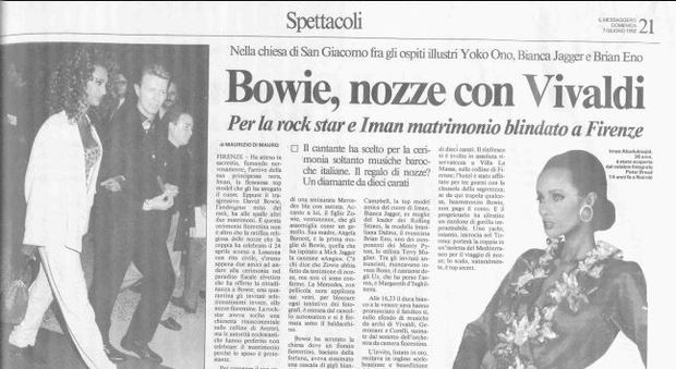 David Bowie e le nozze blindate con Iman a Firenze 24 anni fa