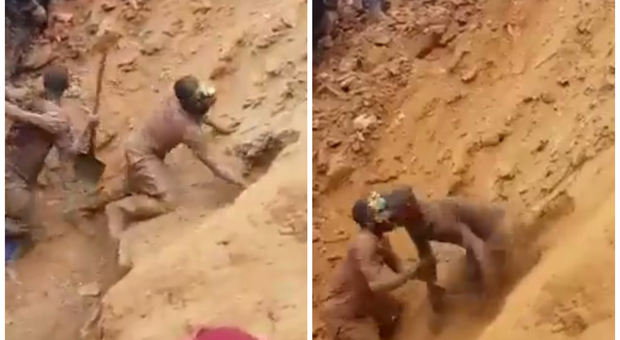 Minatori scavano a mani nude per uscire da un cunicolo prima del collasso della miniera. Il video choc