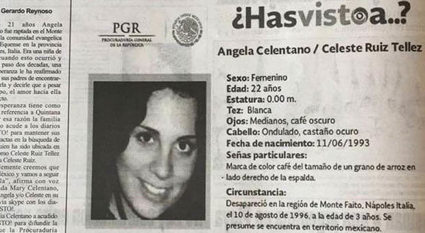Angela Celentano, 144mila euro dal Messico per chi ha notizie della bambina scomparsa nel 1996