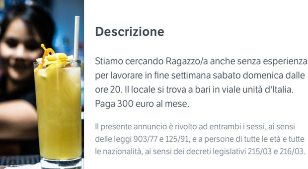 «Trecento euro al mese per lavorare al bar nei weekend», l'offerta di lavoro che divide: «È sfruttamento». Ma c'è chi paga meno