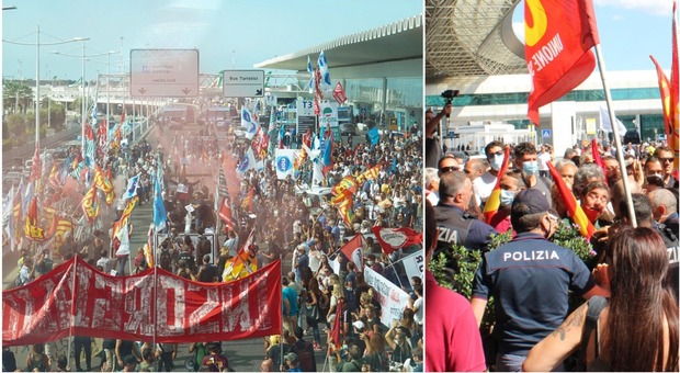 Alitalia, scontri tra manifestanti e polizia a Fiumicino: bloccati l'autostrada e l'accesso in aeroporto