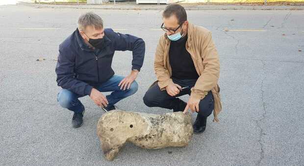 Dagli scavi in piazza spunta la statua del Cavallino in pietra d'Istria