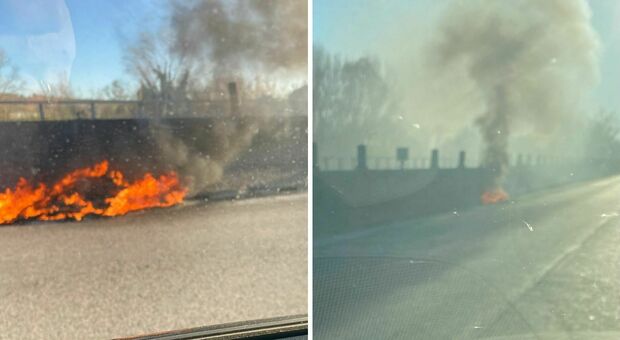Auto a fuoco sulla superstrada Ancona-Jesi, paura tra gli automobilisti