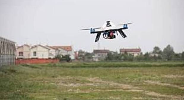 Un drone mentre sorvola un'area verde
