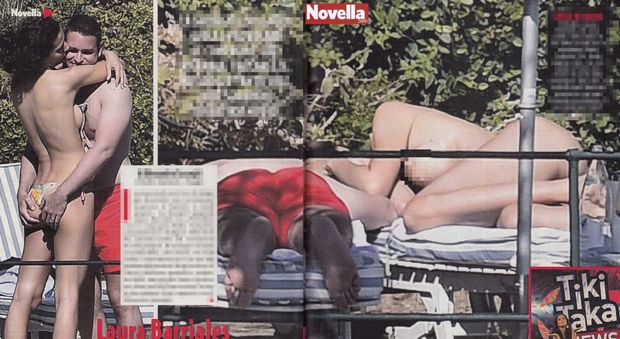 Laura Barriales, topless e coccole hot in piscina con il suo Fabio (Novella 2000)