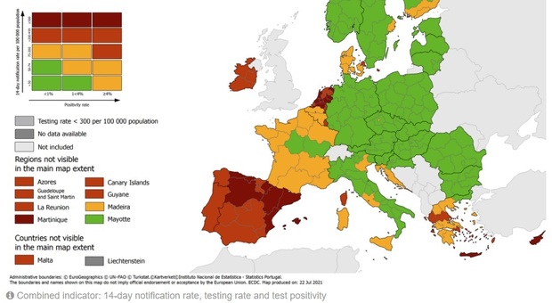 Covid, numero di contagi per abitante: Veneto, Lazio e isole in giallo