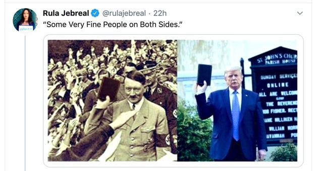 Rula Jebreal epic fail: il paragone tra la foto di Trump e Hitler, è un fake e Twitter la corregge