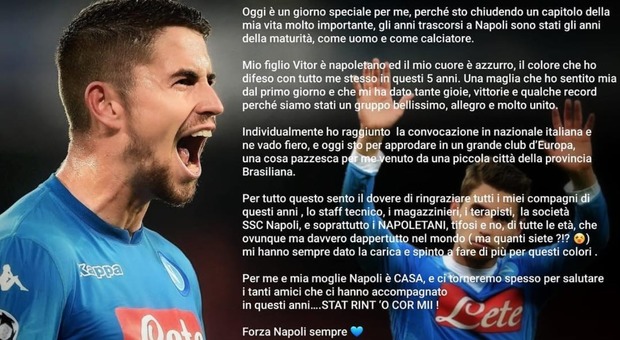 Jorginho, l'addio azzurro: «Napoli è casa per me. Stat' rint 'o cor mii»