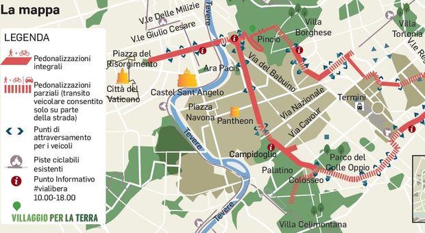 Roma, domenica senza auto: deviazioni e blocchi, ecco la mappa dei divieti