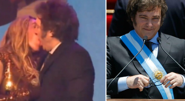 Milei, il presidente argentino e i baci hard alla compagna sul palco: la passione è incontrollabile VIDEO