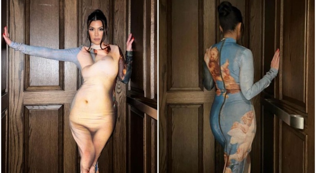 Kourtney Kardashian, sul vestito il dipinto di una donna nuda. I follower la attaccano: «Sei ridicola»
