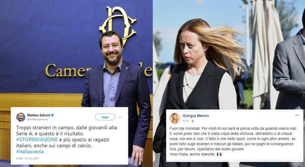 Italia fuori dai Mondiali, Matteo Salvini e Giorgia Meloni: "Colpa dei troppi stranieri"