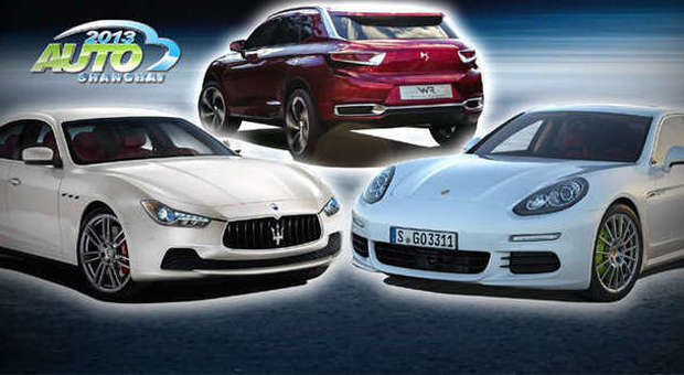 Da sinistra in senso orario: la Maserati Ghibli, la Wild Rubis di Citroen e la Porsche Panamera Hybird plug-in