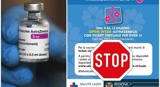 Vaccini Lazio, sospeso Open Day Astrazeneca over 18 (9-13 giugno). D'Amato: «Si procede solo con i richiami»