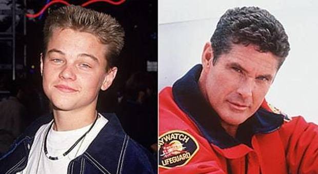 Un giovanissimo Leonardo DiCaprio e David Hasselhoff, interprete in Baywatch del personaggio di Mitch Buchannon (foto Darlene Hammond/Getty Images)