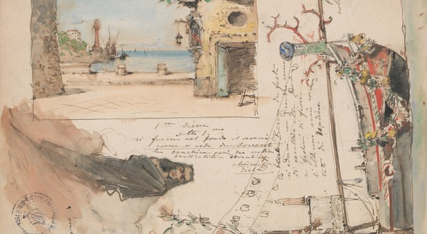Bozzetto di Edoardo Dalbono per la scena dell'opera "La figlia del diavolo" di Nicola d'Arienzo al Teatro Bellini di Napoli, 16 novembre 1879