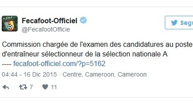 Il Camerun cerca il suo nuovo Ct su Twitter