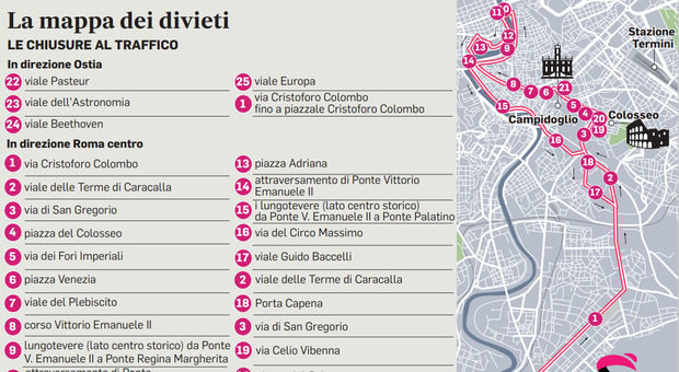 Città blindata per il Giro, divieti dal Centro a Ostia: il percorso e l'elenco di tutte le strade chiuse
