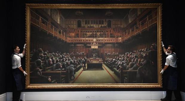 Banksy da record, 11, 1 milioni per gli scimpanze di "Devolved Parliament"
