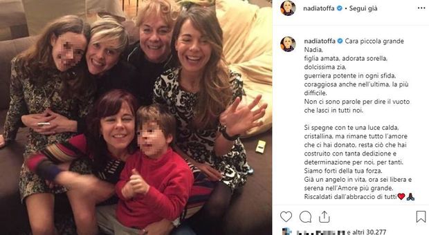 Nadia Toffa, l'ultimo saluto della famiglia sul suo account Instagram: « Già un angelo in vita, ora sei libera e serena».