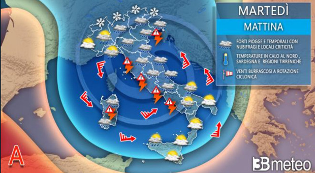 Maltempo, martedì allerta rossa in Abruzzo e Sardegna (con vento a 100 km/h). Rischio nubifragi e neve