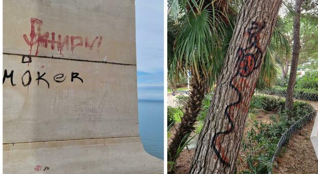 Passetto, degrado senza fine: i vandali con lo spray imbrattano monumento e alberi