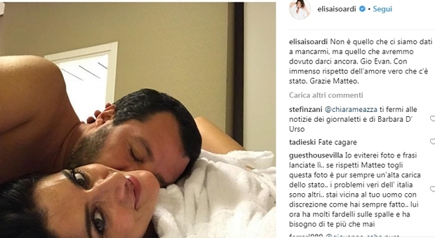 Elisa Isoardi, addio a Salvini con un post su Instagram: «Grazie Matteo»