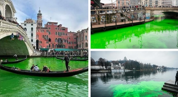 Eco-vandali in tutta Italia: attivisti di Extinction Rebellion colorano di verde il Canal Grande a Venezia e il Naviglio a Milano. Blitz anche a Roma e Torino