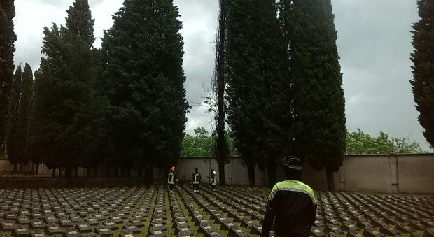 Maltempo: fulmini tra le tombe del cimitero, in fiamme piante cipressi