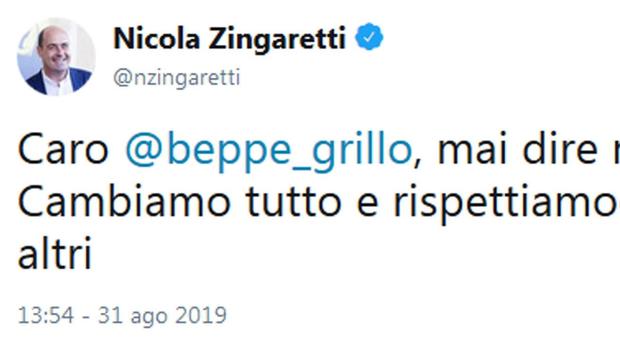 Nicola Zingaretti "scrive" a Beppe Grillo: «Mai dire mai, cambiamo tutto»