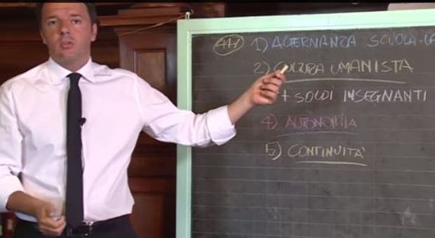 Renzi alla lavagna illustra la riforma della scuola: «Niente boicottaggi» Video