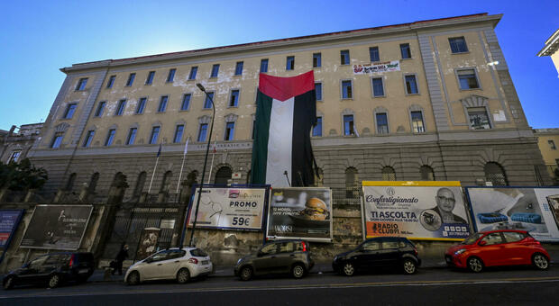 La bandiera della Palestina esposta sulla facciata del liceo Vico