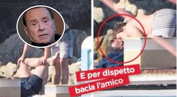 Luigi Berlusconi e il bacio sulla bocca all'amico, la reazione choc di papà Silvio (foto Oggi/Ansa)