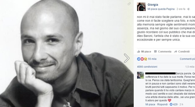 Alex Baroni oggi avrebbe compiuto 50 anni: il messaggio di Giorgia su Facebook
