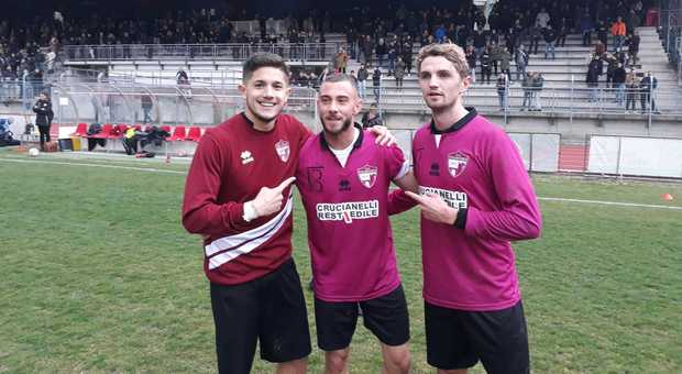 Alessio Ruci, Minnozzi e Capezzani dopo la vittoria per 3-1 del Tolentino contro la Recanatese