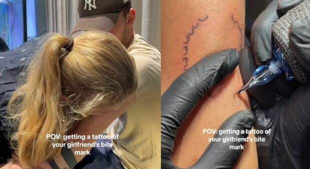 Fidanzato si fa tatuare sul braccio il morso della sua compagna